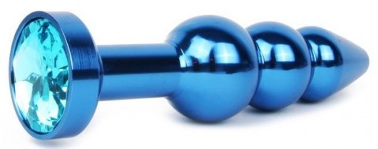 Удлиненная синяя анальная втулка с голубым кристаллом - 11,3 см. - Anal Jewelry Plug - купить с доставкой в Краснодаре