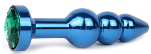 Удлиненная синяя анальная втулка с зеленым кристаллом - 11,3 см. - Anal Jewelry Plug - купить с доставкой в Краснодаре