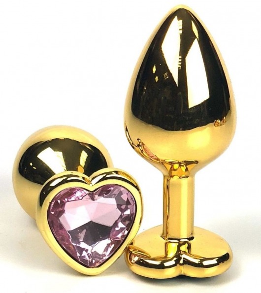Золотистая анальная пробка с нежно-розовым кристаллом-сердцем - 8 см. - Vandersex - купить с доставкой в Краснодаре