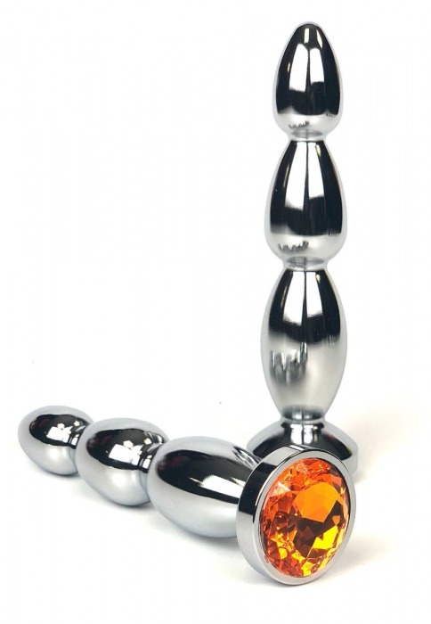 Серебристая коническая анальная пробка-ёлочка с оранжевым кристаллом - 13 см. - Vandersex - купить с доставкой в Краснодаре