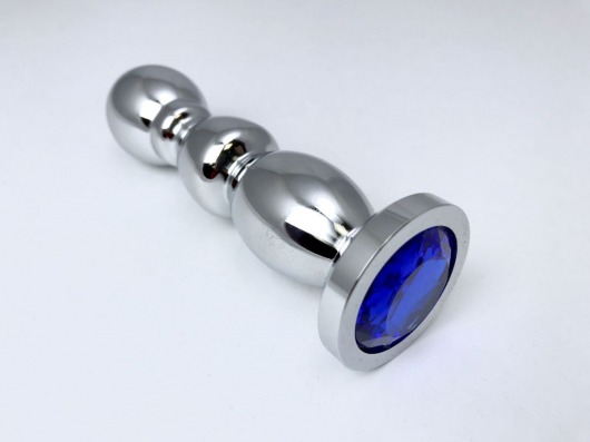 Серебристая закругленная анальная пробка-ёлочка с синим кристаллом - 13 см. - Vandersex - купить с доставкой в Краснодаре