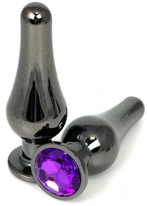 Черная удлиненная анальная пробка с фиолетовым кристаллом - 8 см. - Vandersex - купить с доставкой в Краснодаре