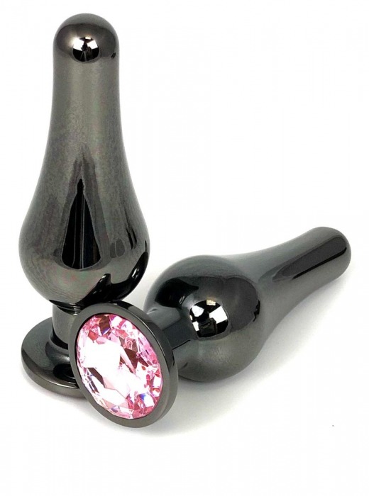 Черная удлиненная анальная пробка с нежно-розовым кристаллом - 8 см. - Vandersex - купить с доставкой в Краснодаре
