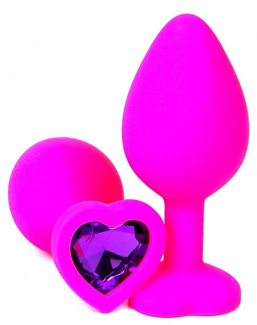 Розовая силиконовая пробка с фиолетовым кристаллом-сердцем - 8,5 см. - Vandersex - купить с доставкой в Краснодаре