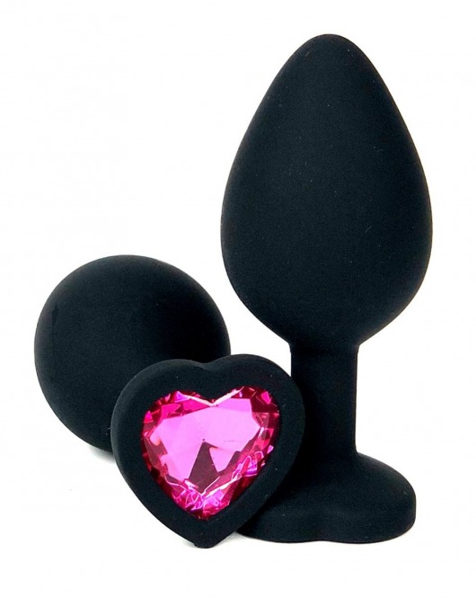 Черная силиконовая пробка с розовым кристаллом-сердцем - 10,5 см. - Vandersex - купить с доставкой в Краснодаре