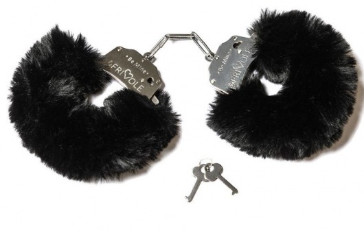 Дерзкие наручники с пушистым черным мехом - Le Frivole - купить с доставкой в Краснодаре