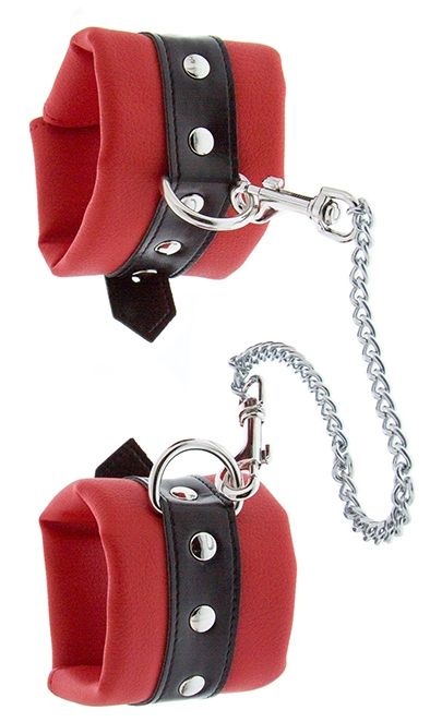 Красно-чёрные наручники на металлической цепочке - Blush Novelties - купить с доставкой в Краснодаре