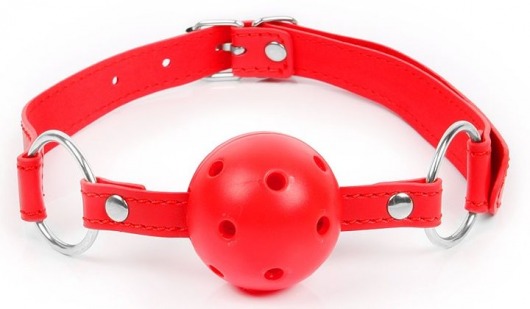 Красный кляп-шарик на регулируемом ремешке с кольцами - Notabu - купить с доставкой в Краснодаре