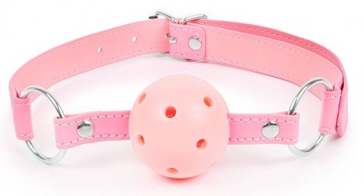 Розовый кляп-шарик на регулируемом ремешке с кольцами - Bior toys - купить с доставкой в Краснодаре