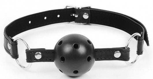 Черный кляп-шарик на регулируемом ремешке с кольцами - Notabu - купить с доставкой в Краснодаре
