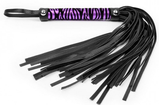 Черная многохвостовая плеть с круглой фиолетовой ручкой-зеброй - 39 см. - Notabu - купить с доставкой в Краснодаре