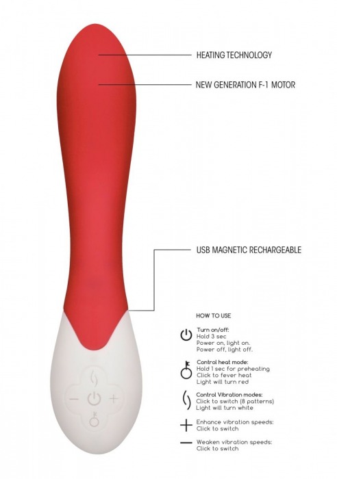 Красный вибратор G Spice с функцией нагрева - 20,8 см. - Shots Media BV