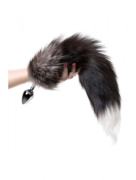 Серебристая металлическая анальная втулка с хвостом чернобурой лисы - размер S - ToyFa - купить с доставкой в Краснодаре