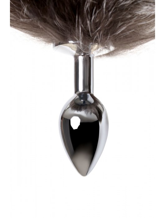 Серебристая металлическая анальная втулка с хвостом чернобурой лисы - размер S - ToyFa - купить с доставкой в Краснодаре