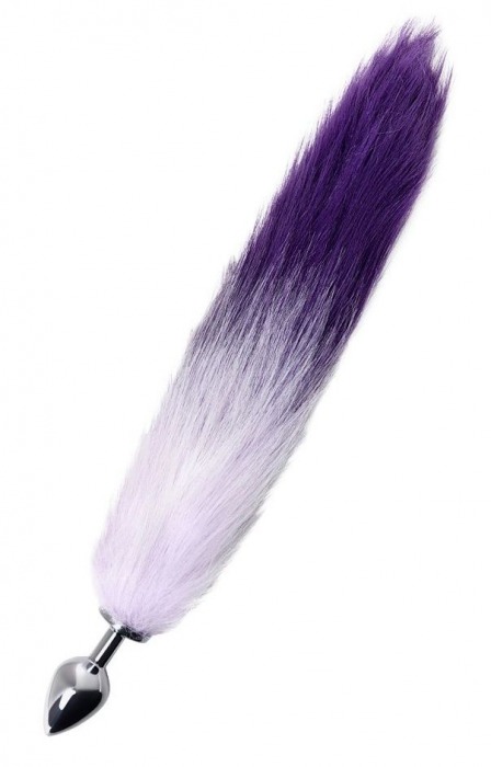 Серебристая металлическая анальная втулка с фиолетово-белым хвостом - размер S - ToyFa - купить с доставкой в Краснодаре