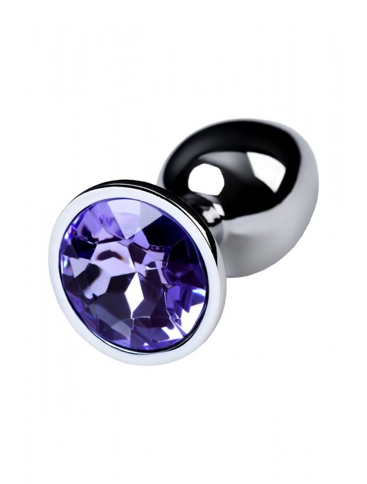 Серебристая конусовидная анальная пробка с фиолетовым кристаллом - 7 см. - ToyFa - купить с доставкой в Краснодаре