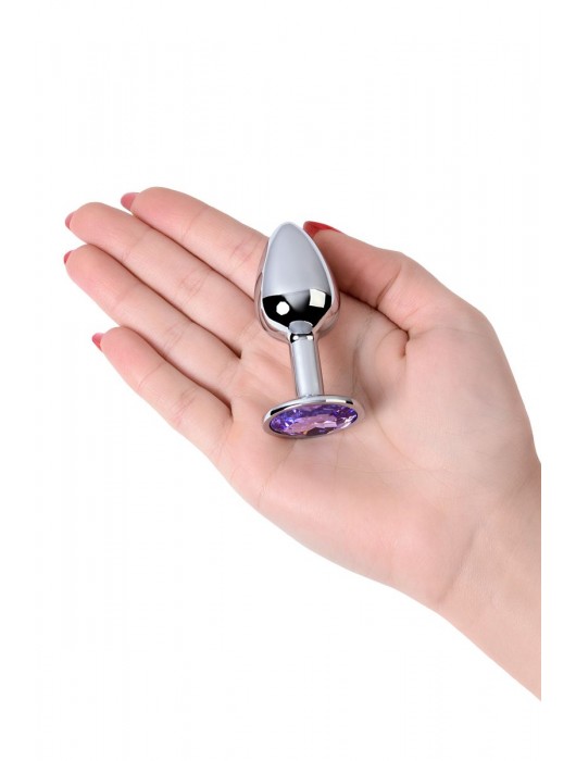 Серебристая конусовидная анальная пробка с фиолетовым кристаллом - 7 см. - ToyFa - купить с доставкой в Краснодаре