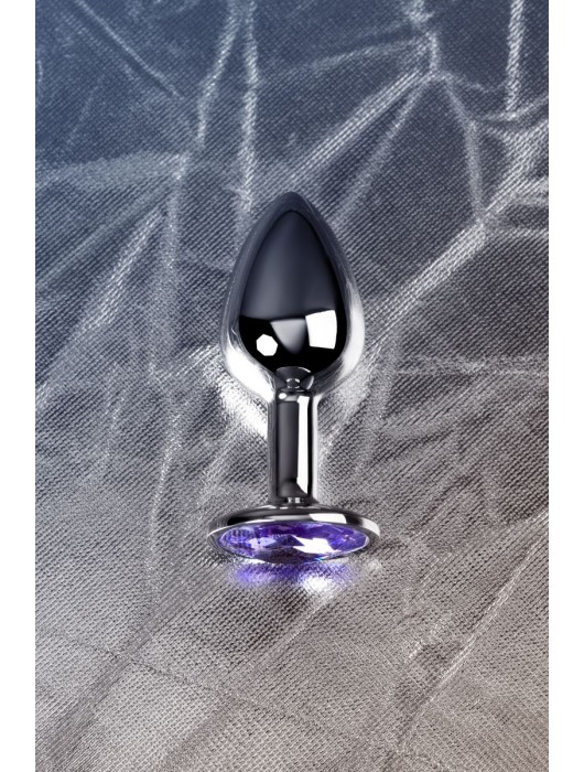 Серебристая конусовидная анальная пробка с фиолетовым кристаллом - 7 см. - ToyFa - купить с доставкой в Краснодаре