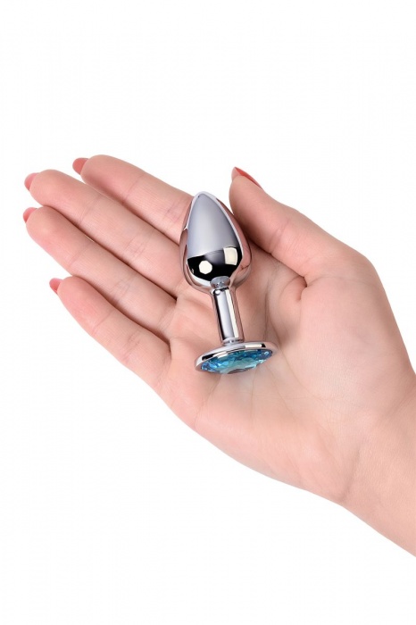 Серебристая конусовидная анальная пробка с голубым кристаллом - 7 см. - ToyFa - купить с доставкой в Краснодаре