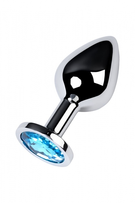 Серебристая конусовидная анальная пробка с голубым кристаллом - 8 см. - ToyFa - купить с доставкой в Краснодаре