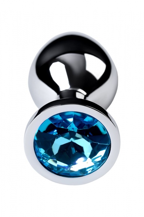 Серебристая конусовидная анальная пробка с голубым кристаллом - 8 см. - ToyFa - купить с доставкой в Краснодаре