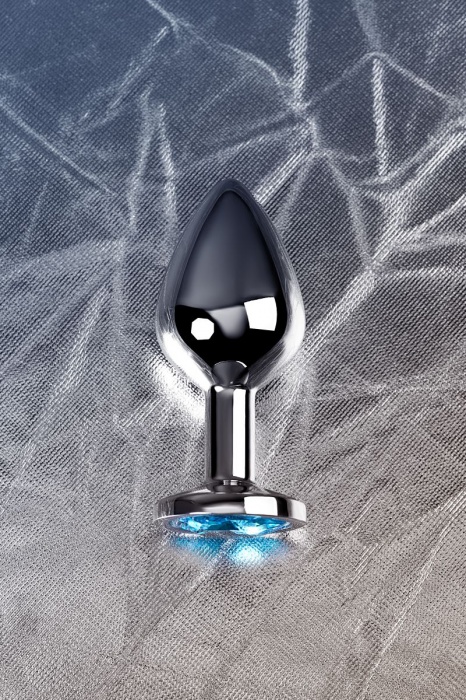 Серебристая конусовидная анальная пробка с голубым кристаллом - 8 см. - ToyFa - купить с доставкой в Краснодаре