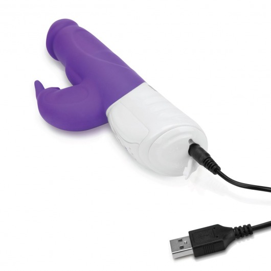 Фиолетовый перезаряжаемый вибратор с клиторальным стимулятором - 25 см. - Rabbit Essentials