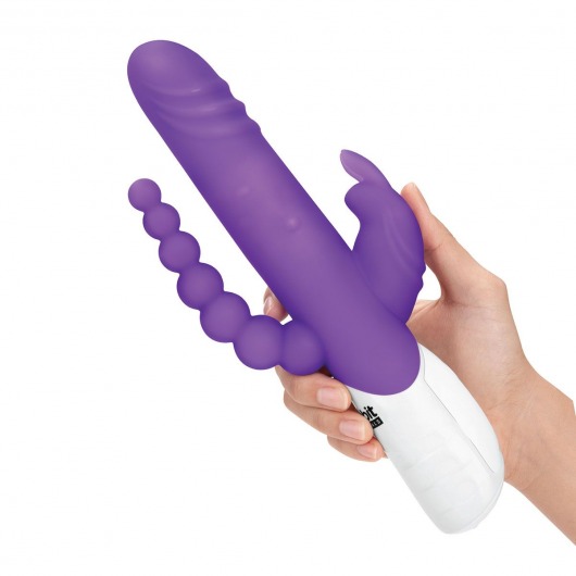 Фиолетовый вибратор-кролик с анальным стимулятором - 26 см. - Rabbit Essentials