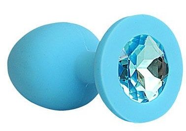 Голубая силиконовая анальная пробка с голубым кристаллом - 9,5 см. - Bior toys - купить с доставкой в Краснодаре