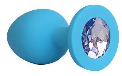 Голубая силиконовая анальная пробка с фиолетовым кристаллом - 9,5 см. - Bior toys - купить с доставкой в Краснодаре