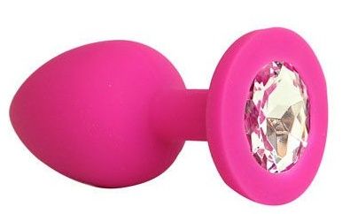 Ярко-розовая анальная пробка с прозрачным кристаллом - 9,5 см. - Bior toys - купить с доставкой в Краснодаре