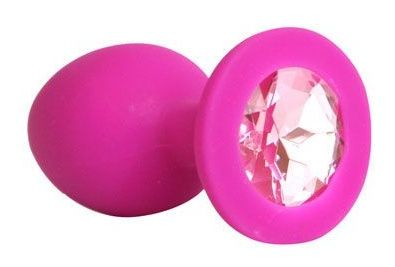 Ярко-розовая анальная пробка с нежно-розовым кристаллом - 9,5 см. - Bior toys - купить с доставкой в Краснодаре
