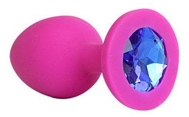 Ярко-розовая анальная пробка с синим кристаллом - 9,5 см. - 1137 - купить с доставкой в Краснодаре