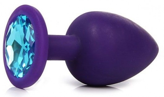 Фиолетовая анальная пробка с голубым кристаллом - 9,5 см. - Bior toys - купить с доставкой в Краснодаре