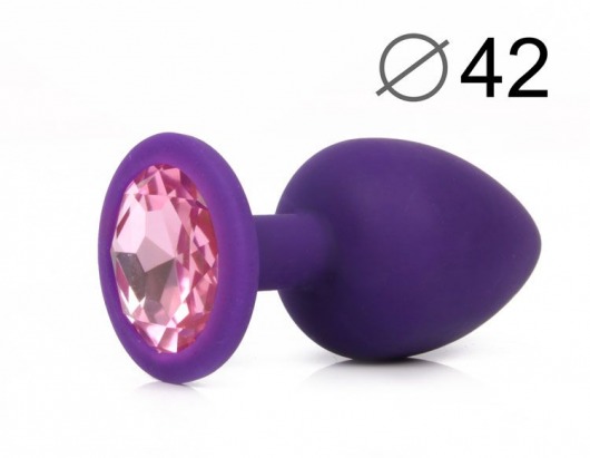 Фиолетовая анальная пробка с розовым кристаллом - 9,5 см. - Bior toys - купить с доставкой в Краснодаре