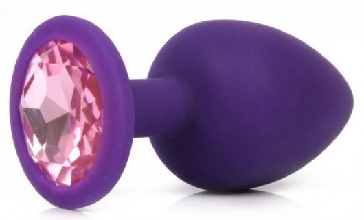 Фиолетовая анальная пробка с розовым кристаллом - 9,5 см. - Bior toys - купить с доставкой в Краснодаре