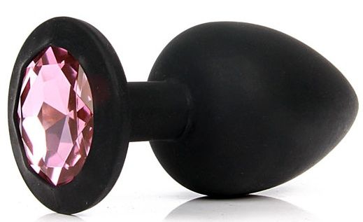 Черная силиконовая анальная пробка с розовым стразом - 9,5 см. - Bior toys - купить с доставкой в Краснодаре