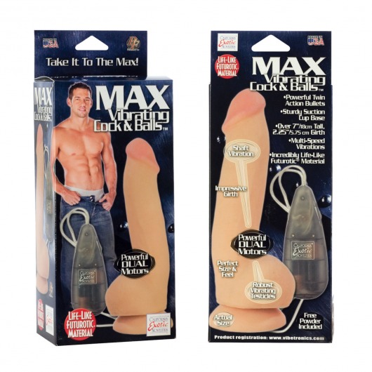 Реалистичный вибратор Max Vibrating Cock   Balls - 20 см. - California Exotic Novelties