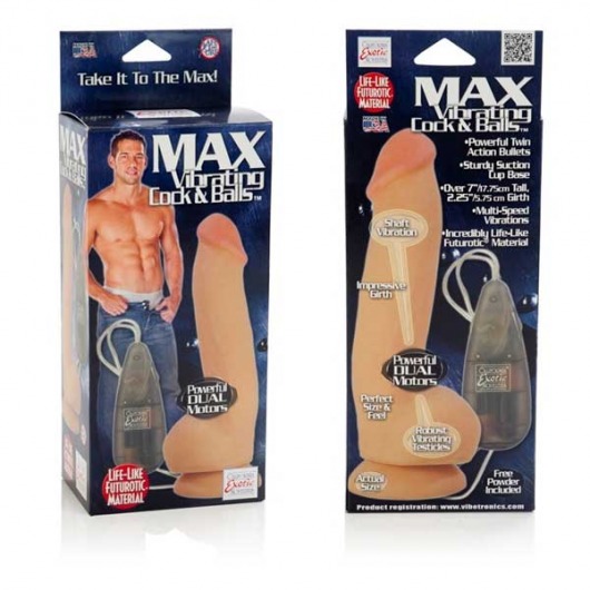 Реалистичный вибратор Max Vibrating Cock   Balls - 20 см. - California Exotic Novelties