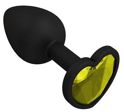 Черная силиконовая пробка с желтым кристаллом-сердцем - 8,5 см. - Джага-Джага - купить с доставкой в Краснодаре