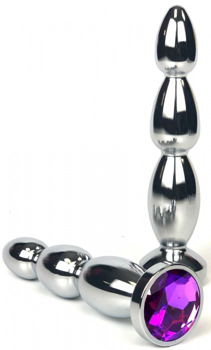 Серебристая пробка-ёлочка с фиолетовым кристаллом - 14 см. - Vandersex - купить с доставкой в Краснодаре
