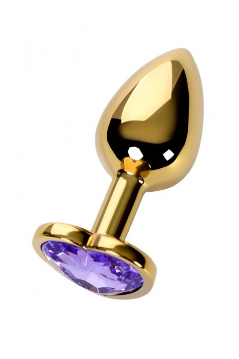 Золотистая анальная втулка с фиолетовым кристаллом-сердечком - 7 см. - ToyFa - купить с доставкой в Краснодаре