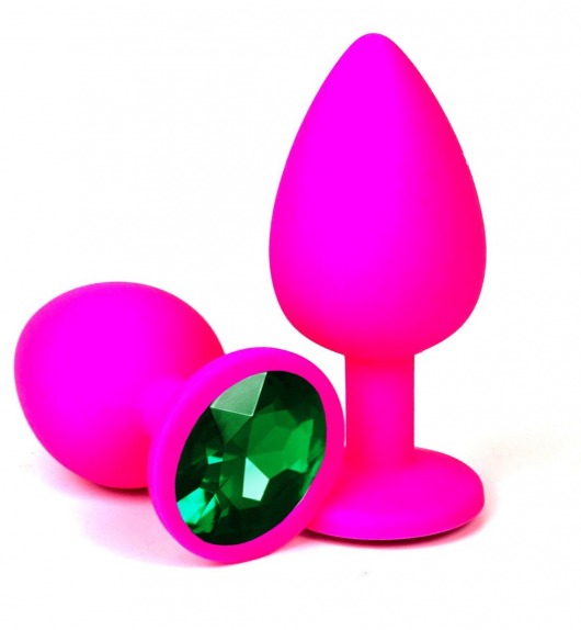 Розовая силиконовая пробка с зеленым кристаллом - 8,5 см. - Vandersex - купить с доставкой в Краснодаре