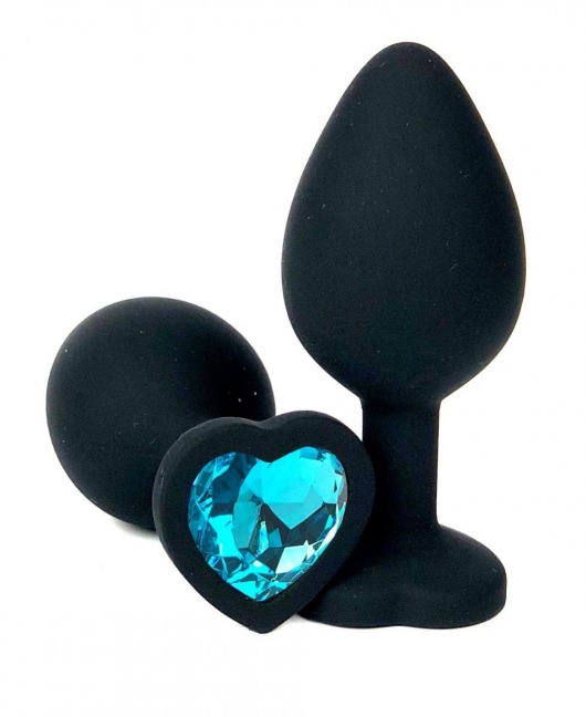 Черная силиконовая пробка с голубым кристаллом-сердцем - 8,5 см. - Vandersex - купить с доставкой в Краснодаре