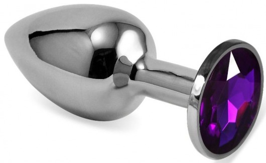 Серебристая гладкая анальная пробка с фиолетовым кристаллом - 5,5 см. - Vandersex - купить с доставкой в Краснодаре