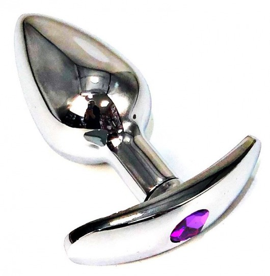 Серебристая анальная пробка для ношения с фиолетовым кристаллом - 6 см. - Vandersex - купить с доставкой в Краснодаре