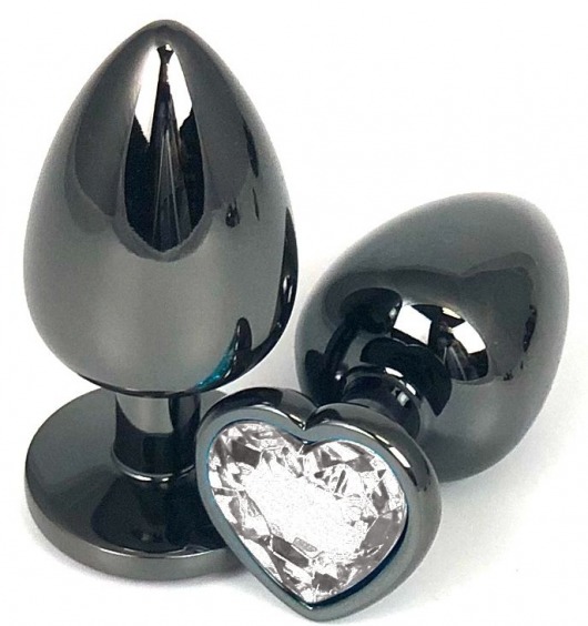 Черная металлическая анальная пробка с прозрачным стразом-сердечком - 6,5 см. - Vandersex - купить с доставкой в Краснодаре