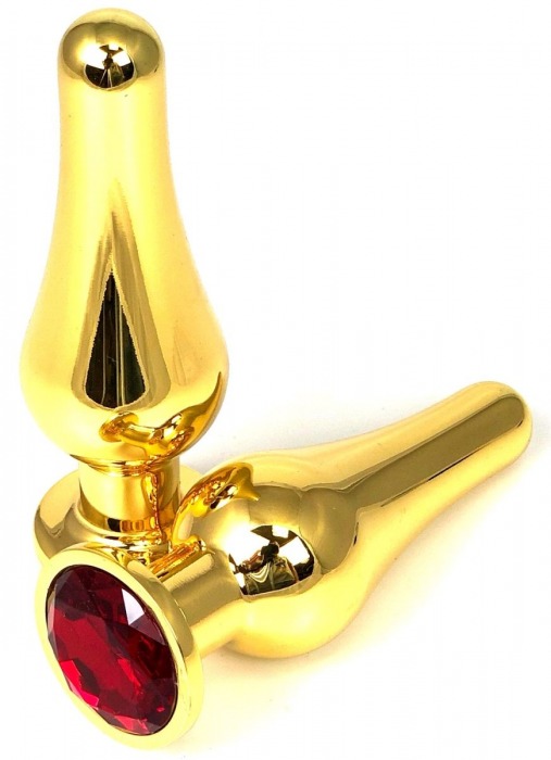 Золотистая удлиненная анальная пробка с красным кристаллом - 8 см. - Vandersex - купить с доставкой в Краснодаре