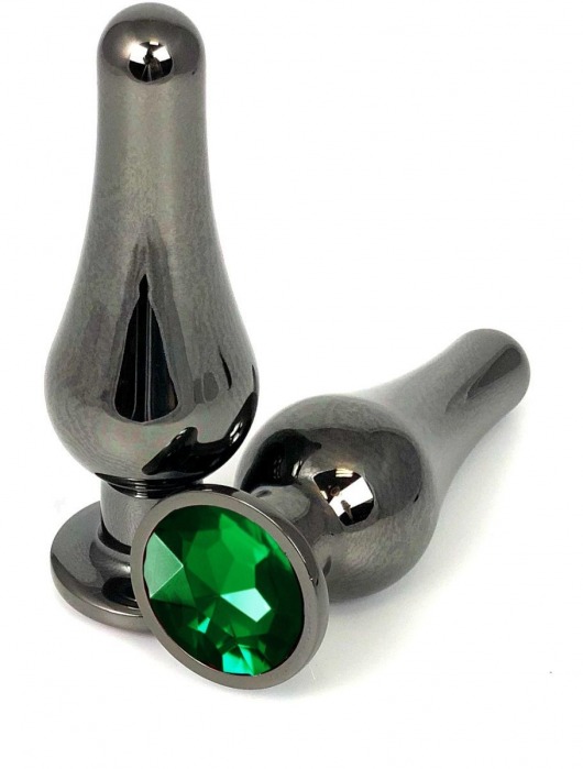 Черная удлиненная анальная пробка с зеленым кристаллом - 8 см. - Vandersex - купить с доставкой в Краснодаре