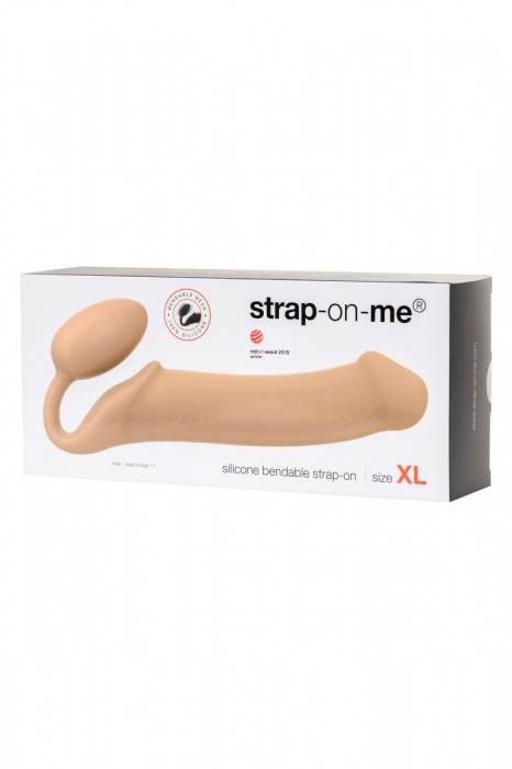 Телесный безремневой страпон Silicone Bendable Strap-On XL - Strap-on-me - купить с доставкой в Краснодаре